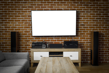 TV screen isolated mockup livingroom - obrazy, fototapety, plakaty
