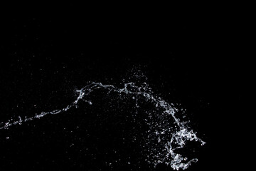 Shape form droplet of Water splashes into drop water attack fluttering in air and stop motion freeze shot. Splash Water for texture graphic resource elements, black background isolated