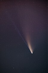View of the comet Neowise on a dark purple night sky