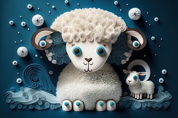 Cute fluffy ragdoll of Aries zodiac sign made of 3D paper cut quilling. New year horoscope and hope of fortune for the future.