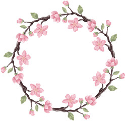 Obraz na płótnie Canvas Blooming tree branch with pink flowers frame.
