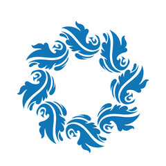 Blue ornamental round, Decorative art floral frame, Abstract vector ornament border ceramic design, porcelain pattern template,