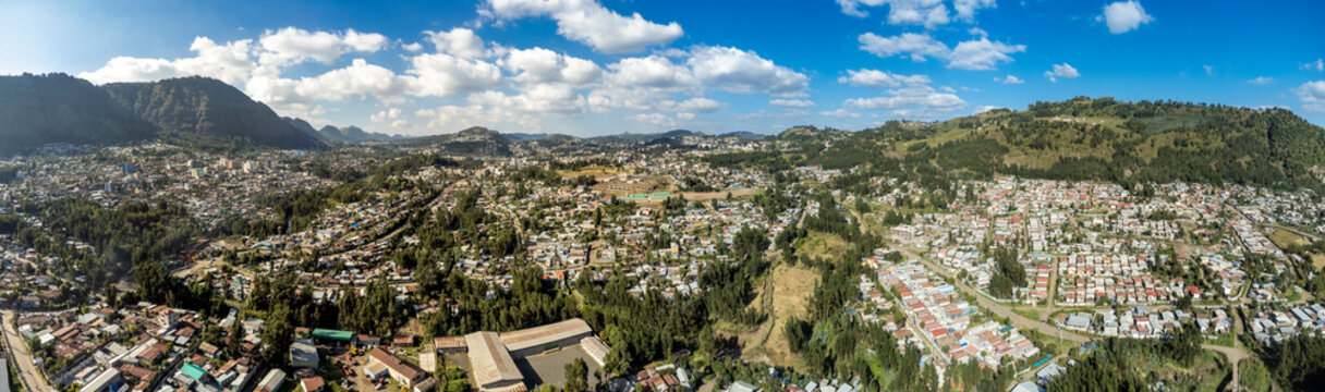 Aerial panoramic view of the city of Dessie, Ethiopia.