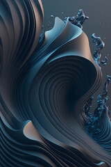 3d abstract background waves blue liquid,  modern, futuristic. Artistic vertical template for design render