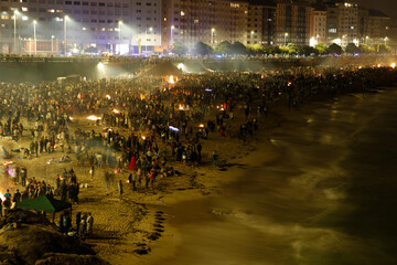 Bonfires of San Juan in La Coruna on June 23, 2022,, Galicia, feast of international Tourist...