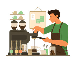 Barista Man Making Coffee in Cafe