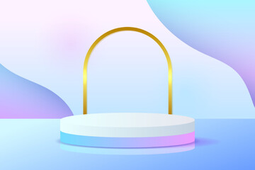 Set purple blue violet 3d object cylinder pedestal podium display gradient color minimal scene