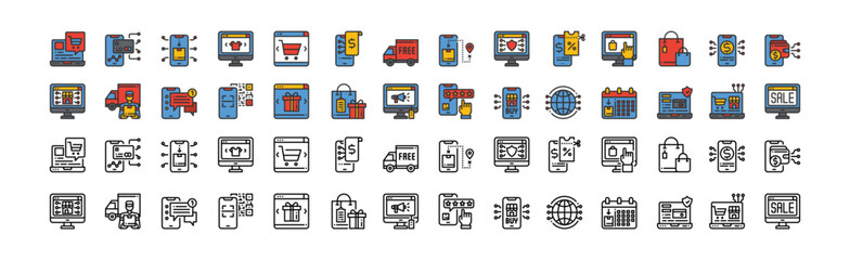 Online Shopping Icons  Vector Illustration, Sale, Business, Payment, Delivery, Online Shop
