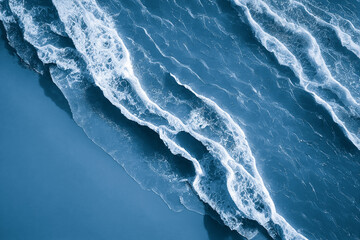 Spectacular aerial top view background photo of ocean sea water white wave splashing in the deep...