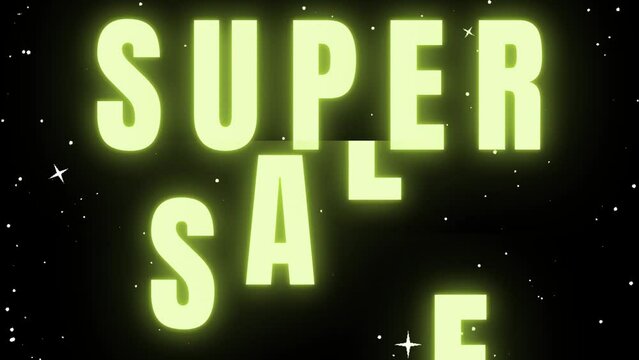 Super sale neon text animation on the black background
