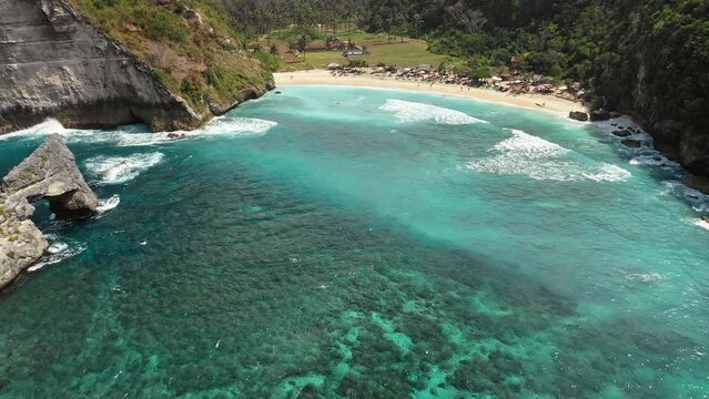 Aerial view of Atuh beach and bay, Nusa Penida, Bali, Indonesia