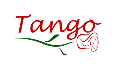 Tango text with rose, vector art illustration. - obrazy, fototapety, plakaty
