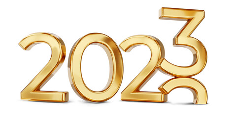 2023 new year and 2022 year symbol golden colored isolated 3d-illustration