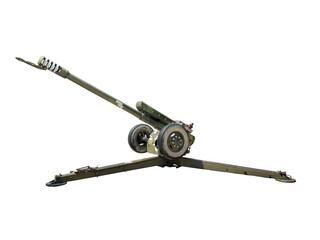 A cannon in assembled condition, ready to fire on a white background