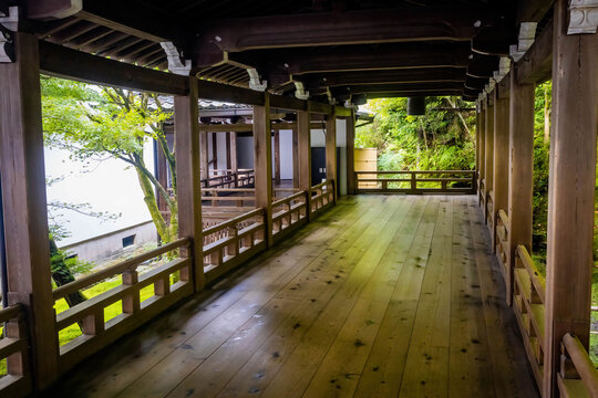 Beautiful wooden interior of ancient Eikando Temple