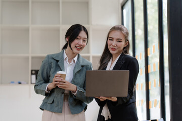 Female office worker business suit working together with friends in office, successful and agreement concept