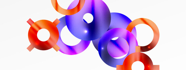 Minimal geometric abstract background. Shiny and glossy circle, line and round shapes design. Trendy techno business template for wallpaper, banner, background or landing
