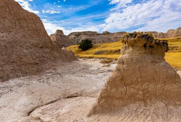 Solitary Eroded Formation on The Castle Trail,  Badlands National Park, South Dakota, USA