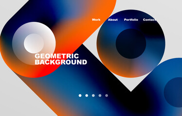 Circles and round shapes landing page abstract geometric background. Web page for website or mobile app wallpaper