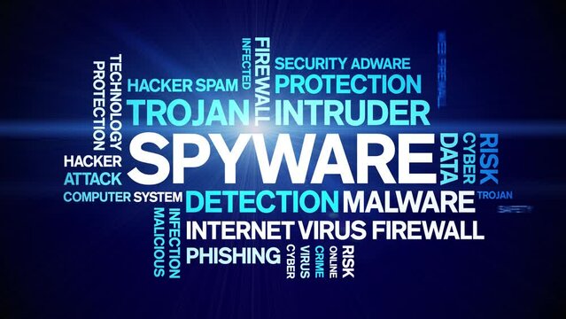 Spyware animated tag word cloud;text design animation kinetic typography seamless loop.