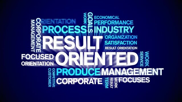 Result Oriented animated tag word cloud;text design animation kinetic typography seamless loop.