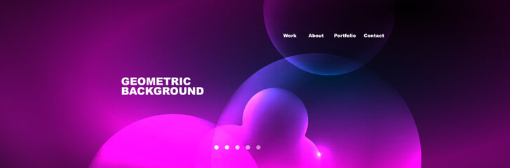 Shiny neon circles and bubbles, dark abstract background with blurred magic neon light, wallpaper design