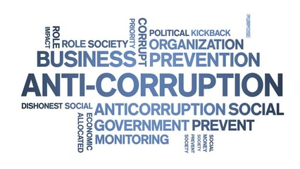 Anti-corruption animated tag word cloud;text design animation kinetic typography seamless loop.