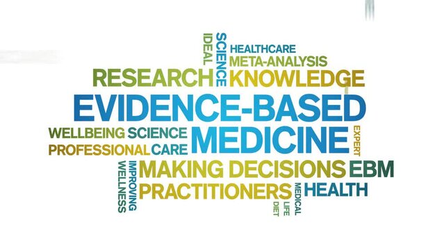Evidence-Based Medicine animated tag word cloud;text design animation kinetic typography seamless loop.