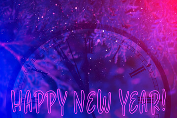 Neon purple and pink Happy New Year greeting card