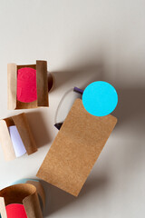 abstract 3d paper (stickers and paper) objects viewed from the top