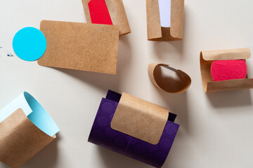 abstract 3d paper (stickers and paper) objects viewed from the top