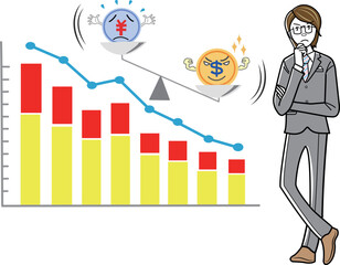 円安ドル高を憂慮するビジネスマン、ビジネスウーマン