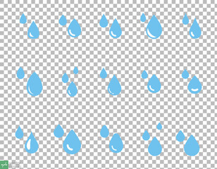 Blue water drop icon set. Simple flat style. Raindrop, moisture, drip, droplet, liquid, pure, clean concept. Vector illustration symbol isolated on transparent background. EPS 10.