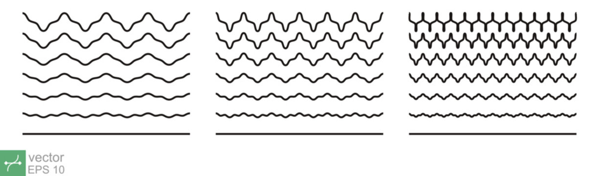 Squiggle, Zigzag Line Pattern. Wiggly, Wavy, Ripple, Wave Line, Black Underlines, Smooth And Squiggly Horizontal Curvy Squiggles. Vector Illustration Isolated On White Background. EPS 10.