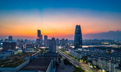 Fototapeta na wymiar Night view of Sanjiangkou, Ningbo, Zhejiang Province, China