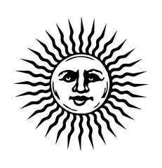 Fototapeta premium retro sun face flat illustration / png ( background transparent )