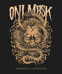 Evil oni mask illustration design with detailed vector