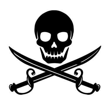 Skull emblem illustration with crossed sabers / png ( background transparent )