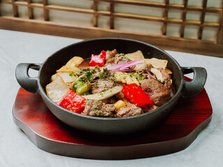 Grilled beef chop steak dish