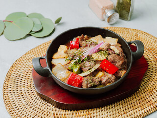Grilled beef chop steak dish
