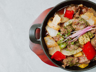 Grilled beef chop steak dish