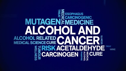 Alcohol and Cancer animated tag word cloud;text design animation kinetic typography seamless loop.