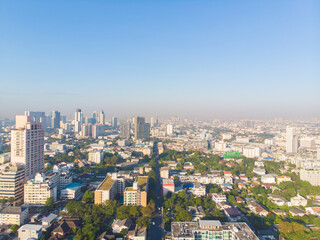 Fototapeta na wymiar Aerial view metropolitan city office building morning sky