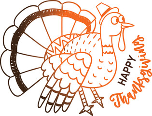 Vector Illustration of a Happy Thanksgiving Celebration with Hand Drawing of Cartoon Turkey. Happy Thanksgiving celebration, can be use as flyer, poster or banner.