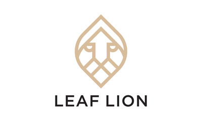 leaf and lion head combination simple logo design.