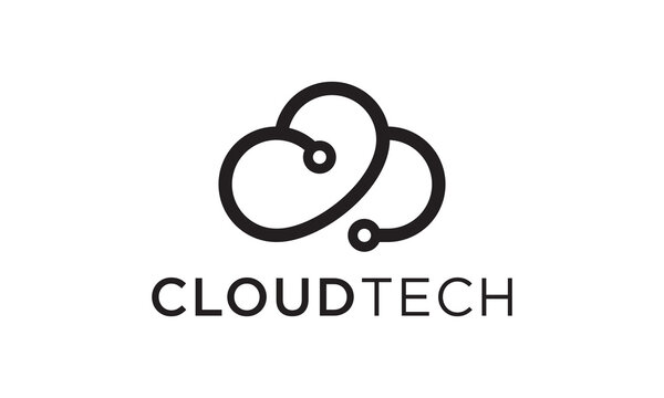technology cloud logo design inspiration connection lines icon vector.