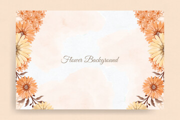 Watercolor floral background with yellow orange leaves