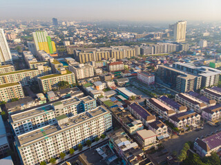 Fototapeta premium Aerial view metropolitan city office building morning sky