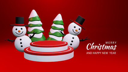 promotional podium on red background. Sale banner design concept