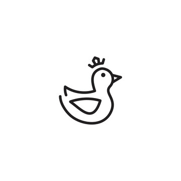 Unique cute duck with crown. Vector logo icon template